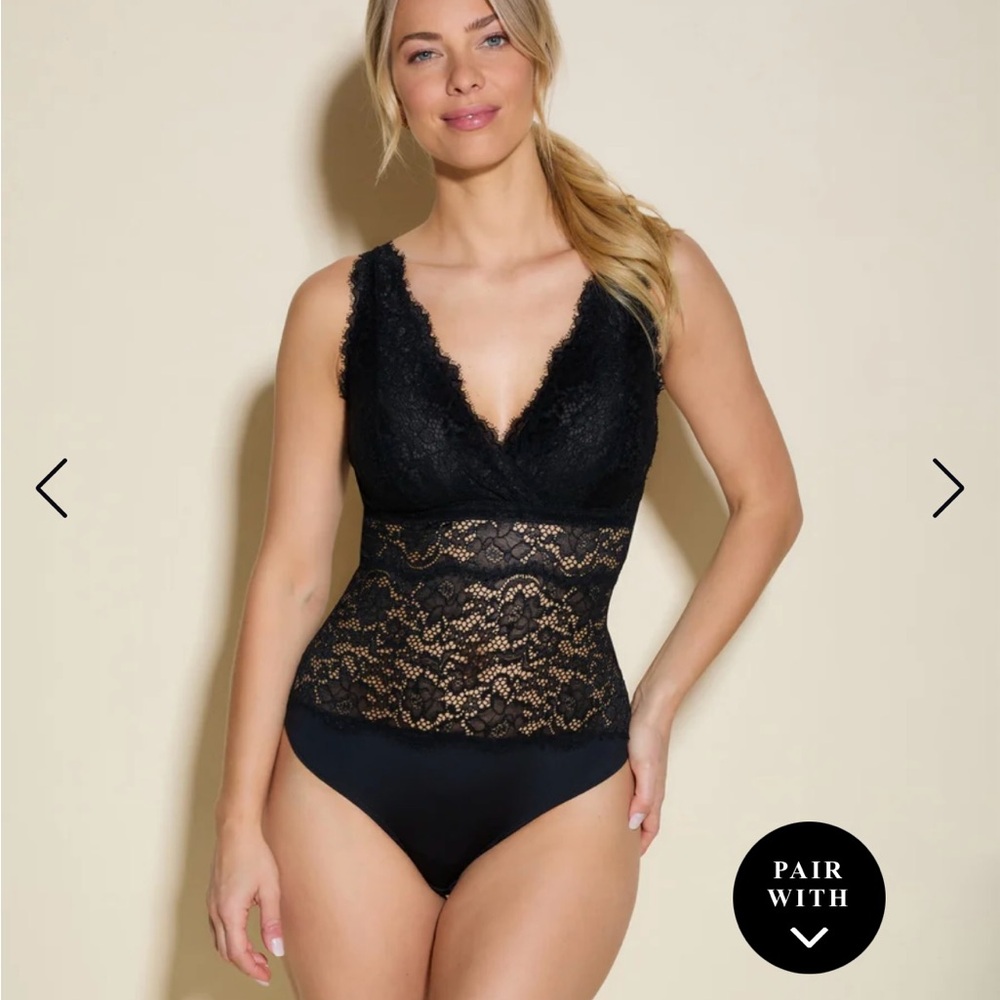 Black Shapewear Bodysuit with Lace and Mesh